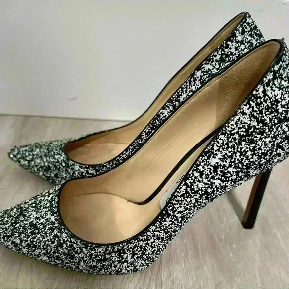 Jimmy Choo Monochrome Coarse Glitter Fabric Romy Pointed Toe Pumps Size 36 - Picture 10 of 12